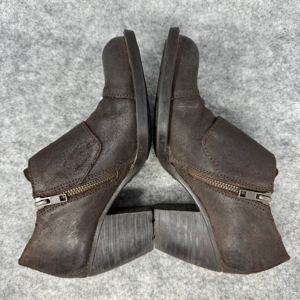 Born Leather Heeled Ankle Boots Womens Size 7.5M Monk Buckle Brown Block Pilgrim - Picture 3 of 12